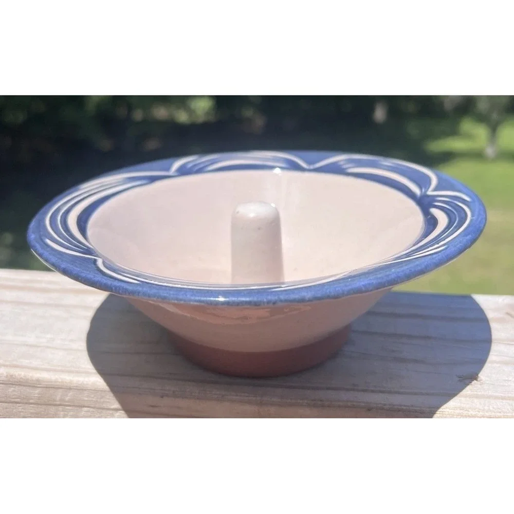 Vintage Original Apple Baker by Christian Ridge Pottery Unused Blue Beige